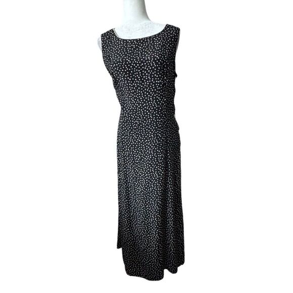Studio One Polka Dot Dress Blue Cream Sleeveless Swing Dressy SZ 14 - Picture 1 of 15